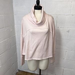 Free People Cozy Time Funnel Slouchy Top Baby Pink Barbie We The Free XS RRP $88